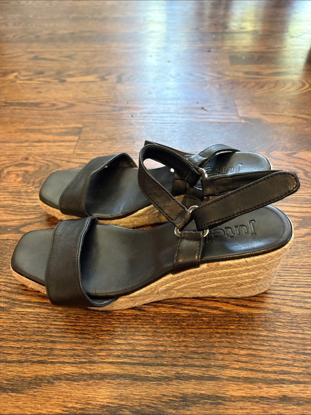 Jutelia Made in Spain  Black Espadrille Wedge Sandals with Ankle Strap